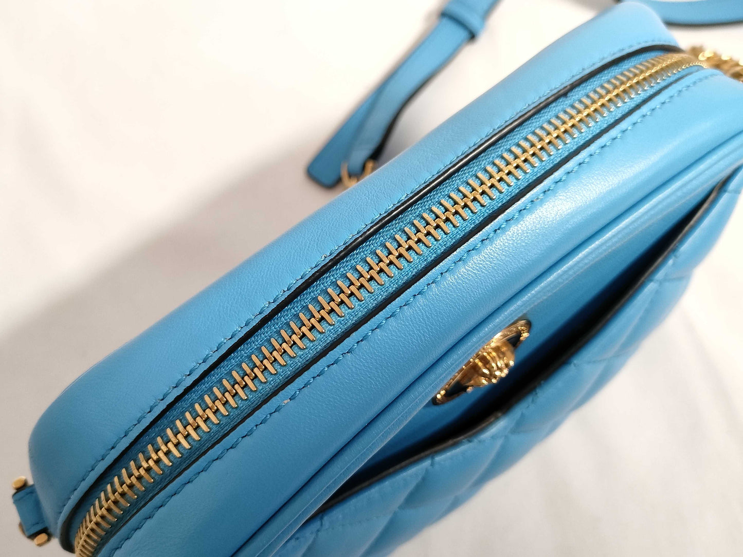 VERSACE Medusa Leather Shoulder Bag, Blue