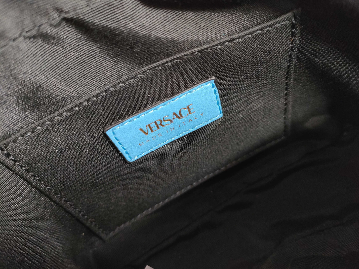VERSACE Medusa Leather Shoulder Bag, Blue