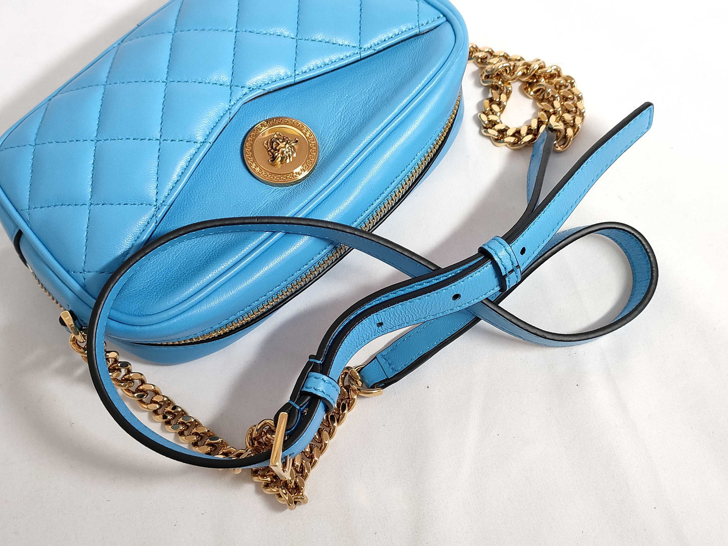 VERSACE Medusa Leather Shoulder Bag, Blue