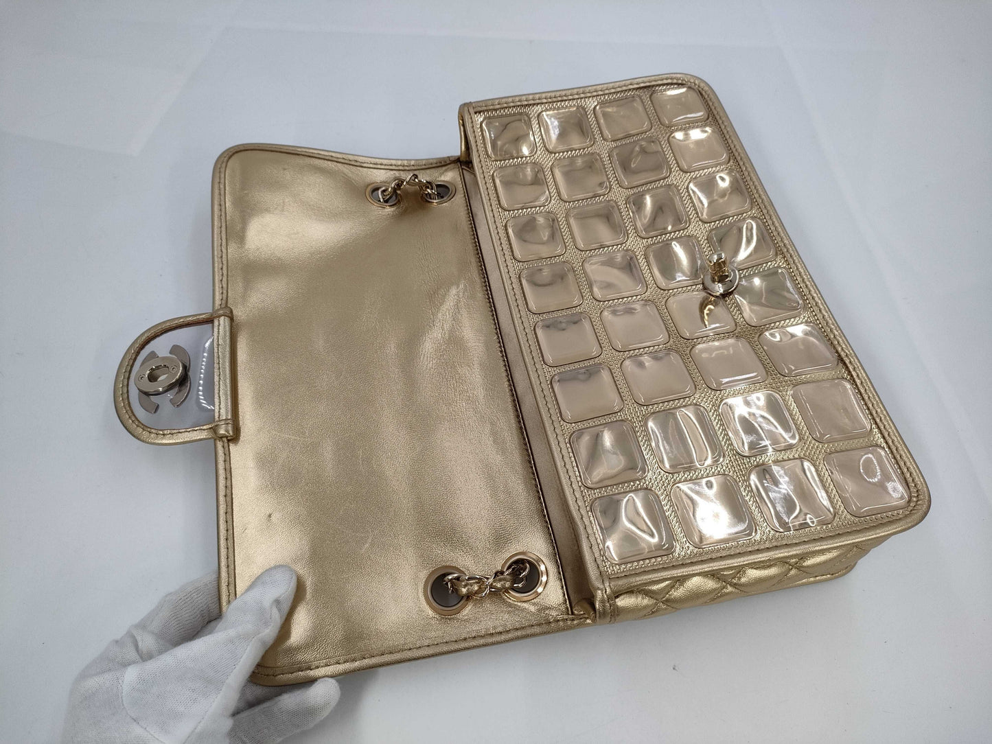 CHANEL Ice Cube Chain Shoulder Bag, Single Flap, Gold