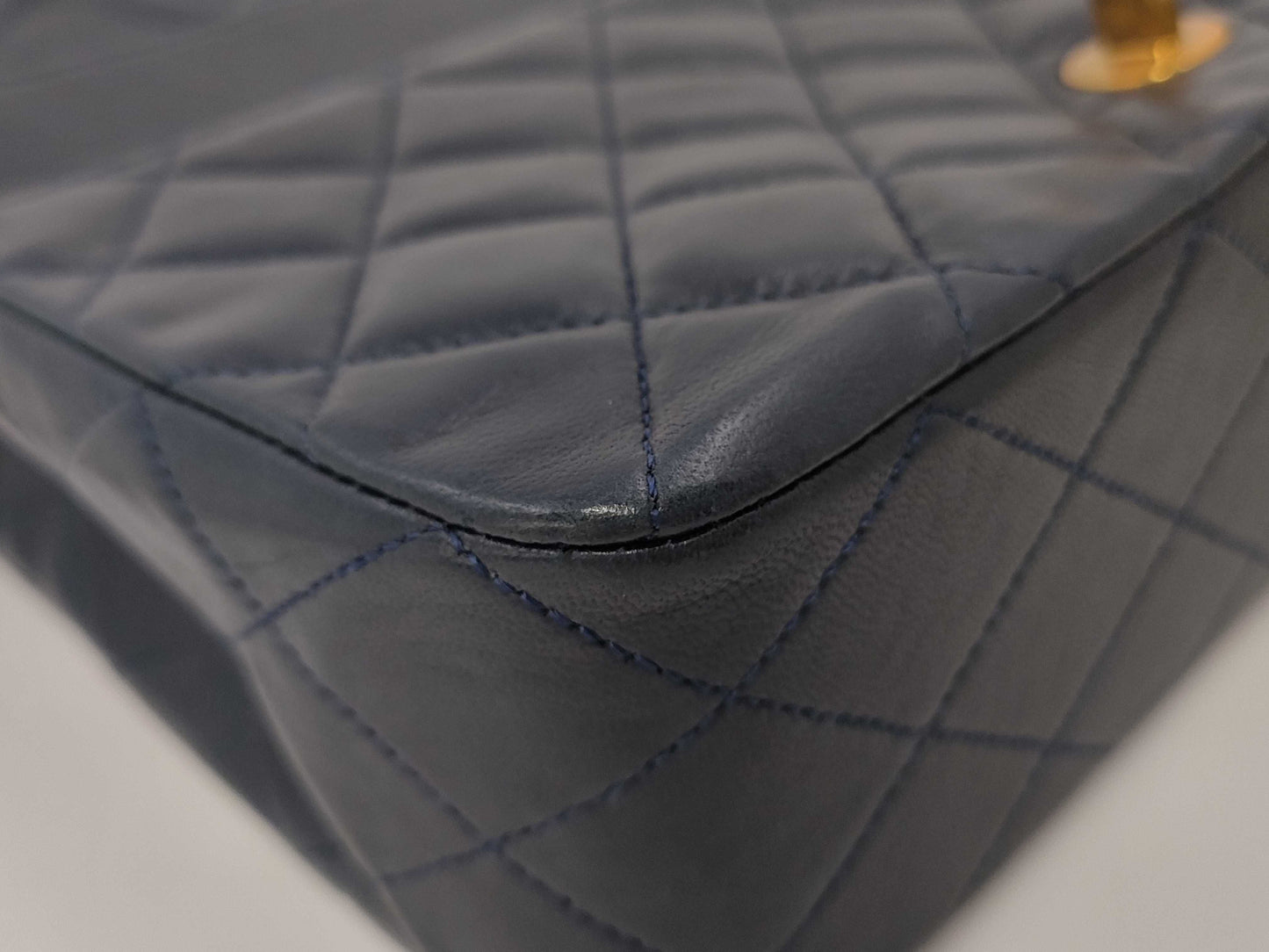 CHANEL Lambskin Matelasse 22 Shoulder Bag with Full Flap, S-Chain, GD Hardware, Navy Blue, Seal, Card Included, 0383095
