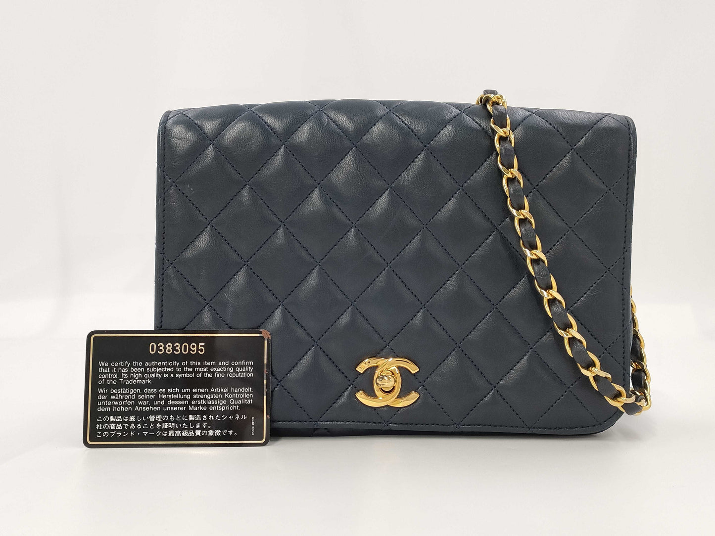 CHANEL Lambskin Matelasse 22 Shoulder Bag with Full Flap, S-Chain, GD Hardware, Navy Blue, Seal, Card Included, 0383095