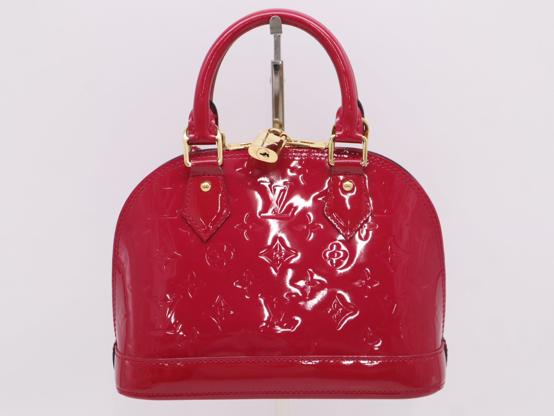 LOUIS VUITTON Vernis M50565 Alma BB Monogram Vernis Handbag with Shoulder Strap, Cloche, Cadena, Two Keys, and Dust Bag