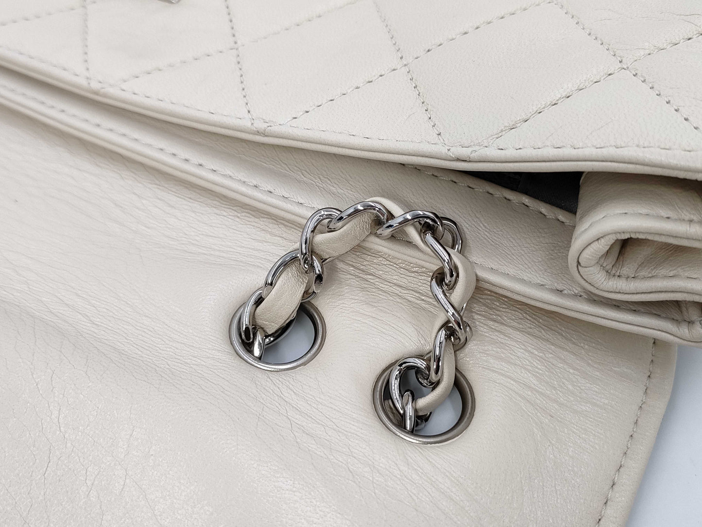 CHANEL CHANEL Shoulder Bag 2.55 East West White with Seal Chain Shoulder Bag