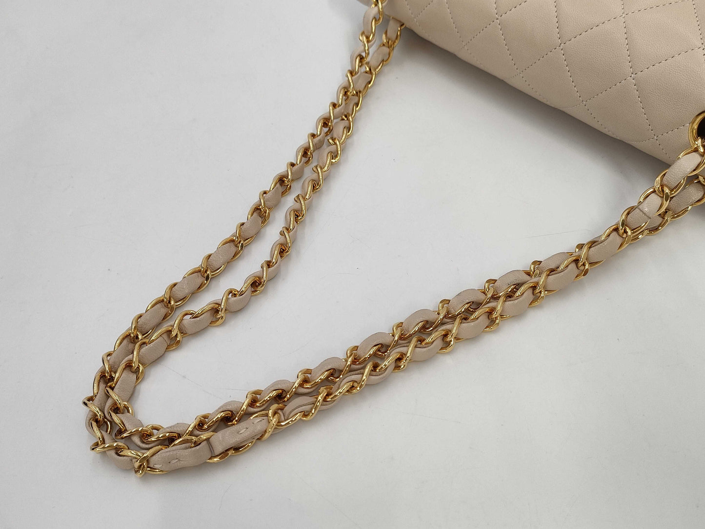 CHANEL Matelasse 25 Beige Lambskin Shoulder Bag with Box and Guarantee Card
