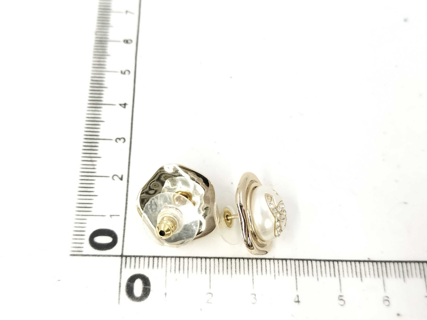 CHANEL Pentagonal Pearl Earrings with Coco Mark and Rhinestones B22S
