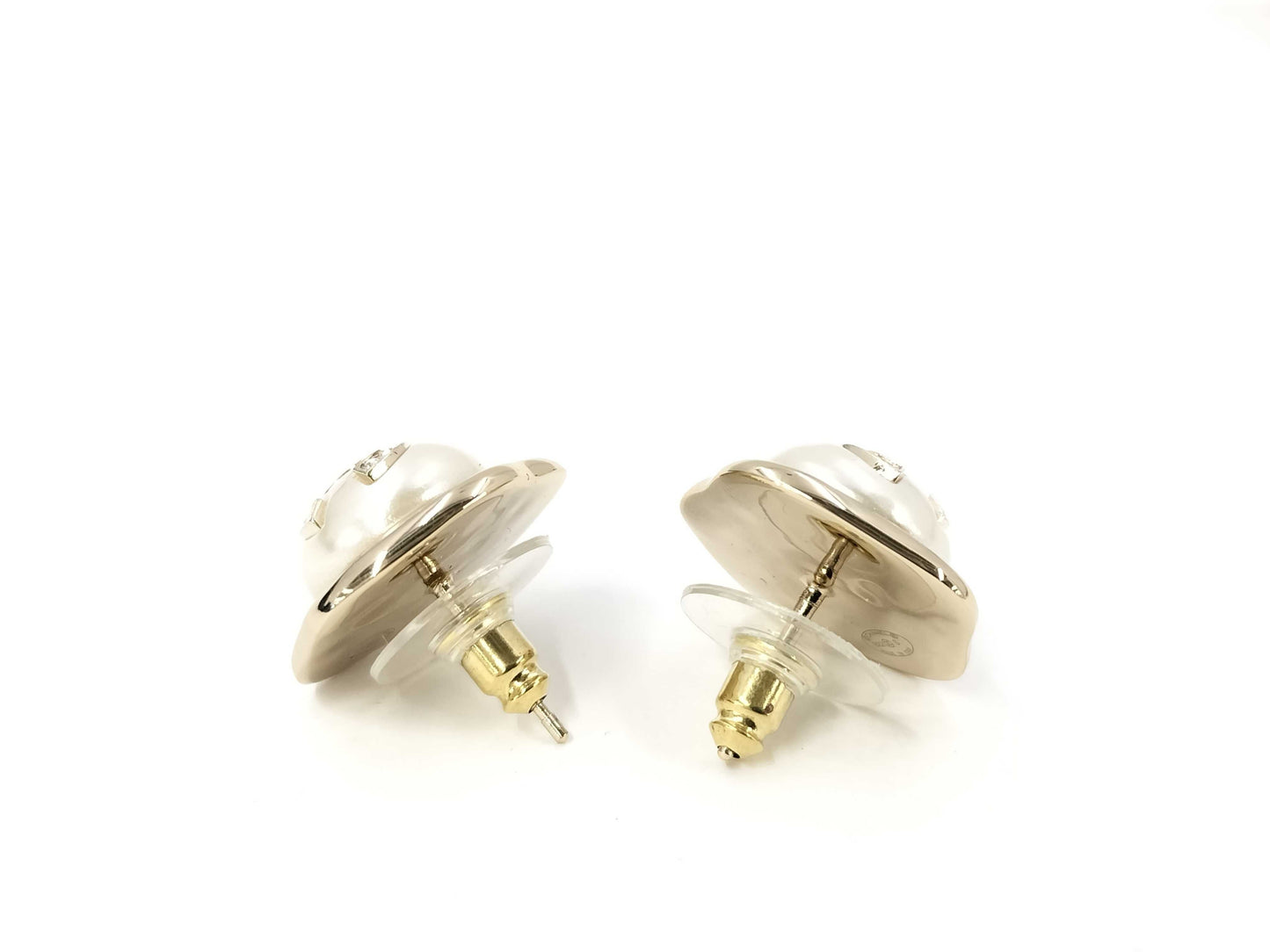 CHANEL Pentagonal Pearl Earrings with Coco Mark and Rhinestones B22S