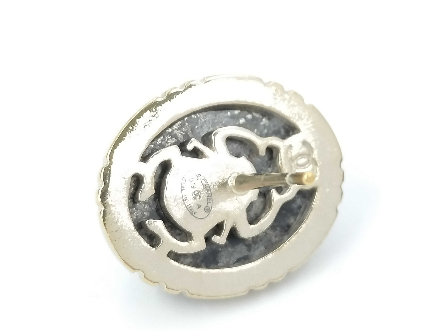 CHANEL Oval Color Stone Marble Black Coco Mark B19A Earrings
