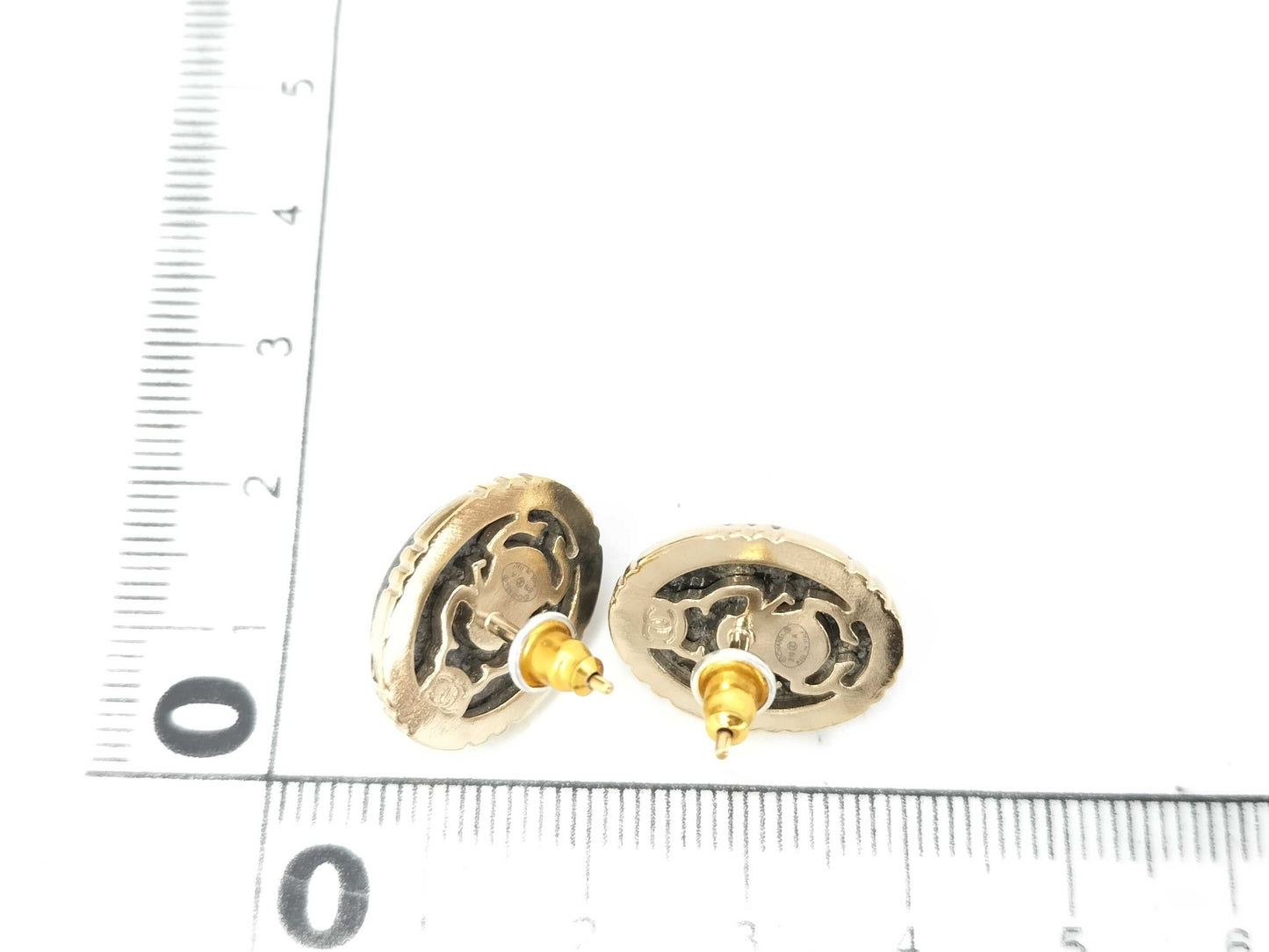 CHANEL Oval Color Stone Marble Black Coco Mark B19A Earrings