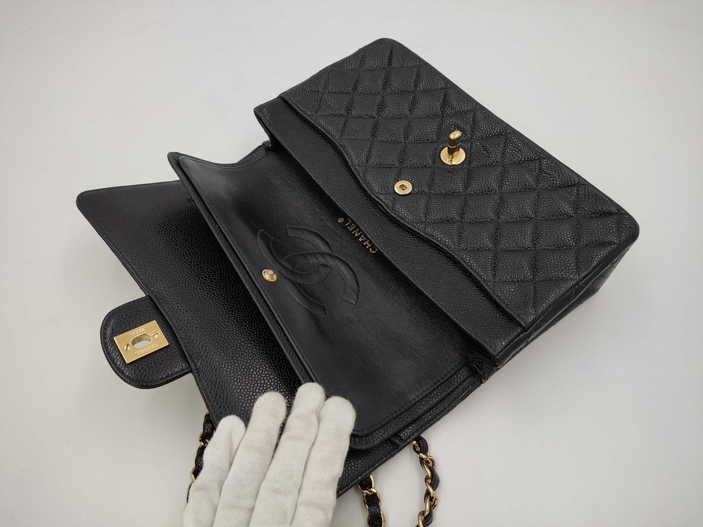 CHANEL Matelasse Caviar Skin Double Flap Double Chain Shoulder Bag, No. 8