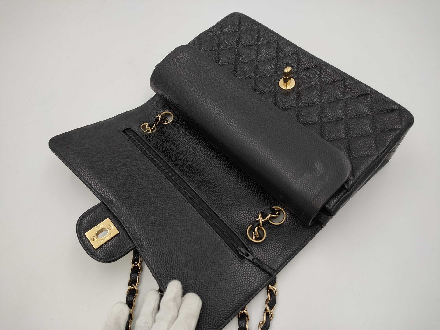 CHANEL Matelasse Caviar Skin Double Flap Double Chain Shoulder Bag, No. 8