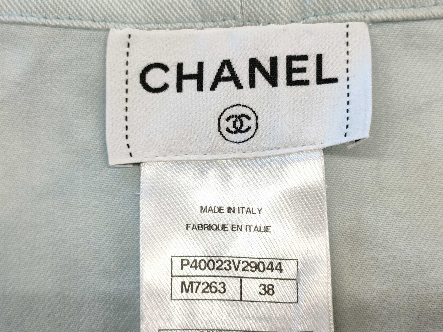 CHANEL Short Sleeve Cropped Denim Jacket, Size 38