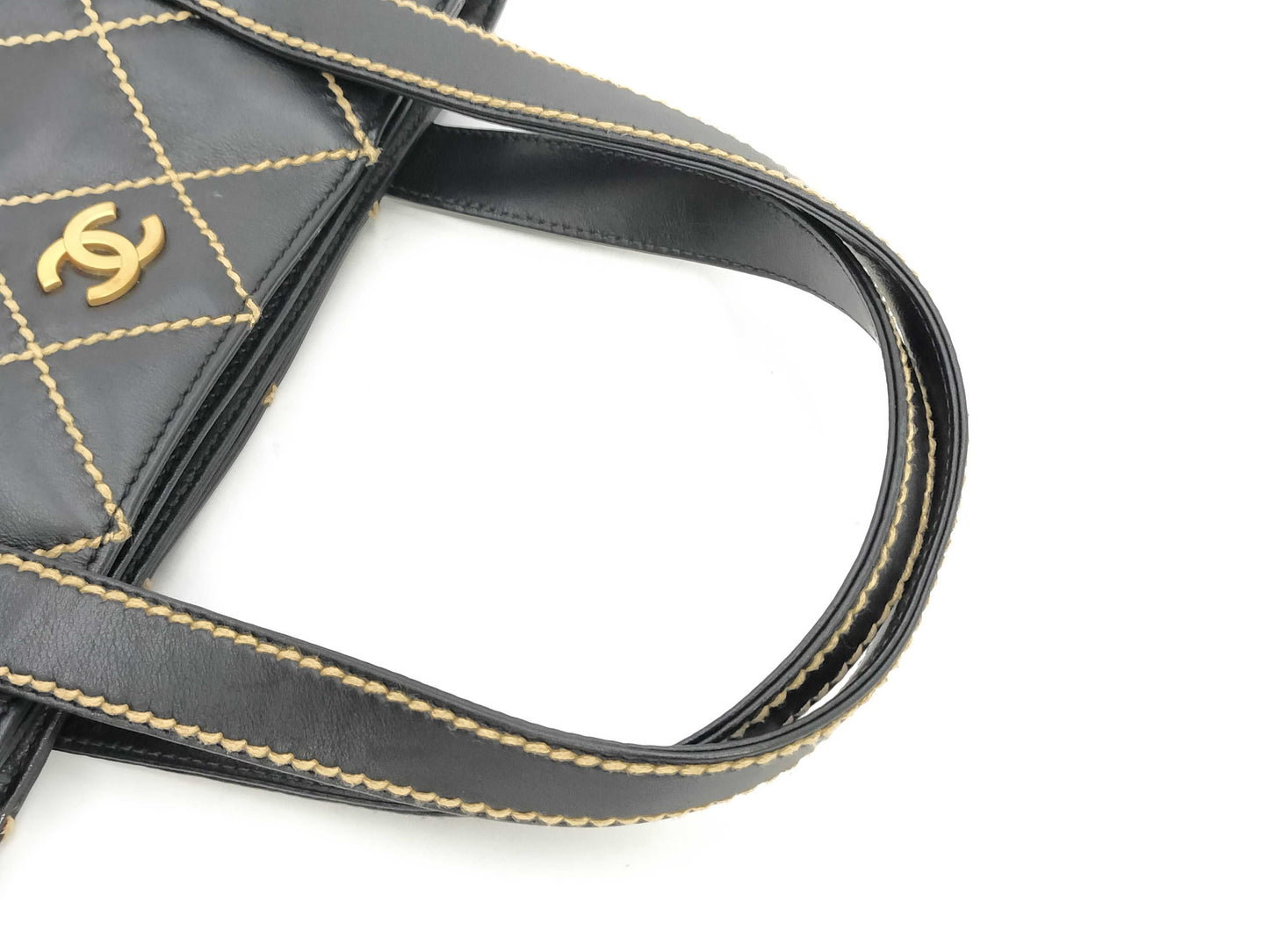 CHANEL Wild Stitch Calfskin Black GD Hardware Tote Bag A18126