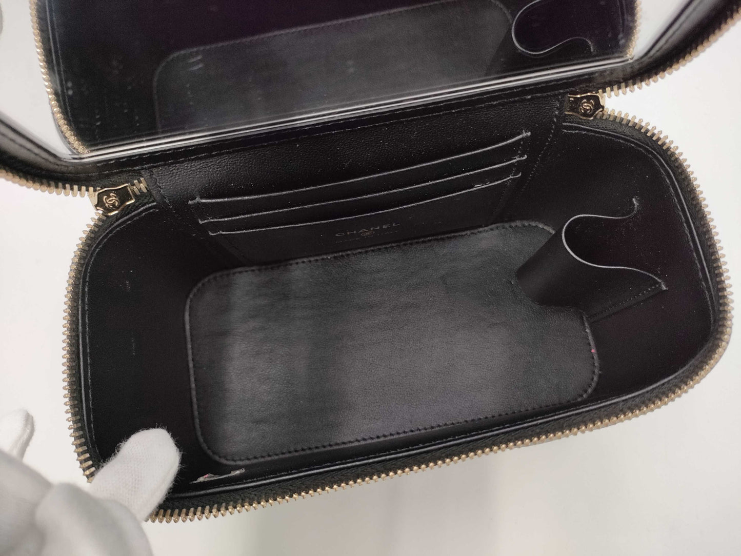 CHANEL 2-Way Chain Vanity Bag with Top Handle, Mirrored Matelasse Lambskin, Black with GD Hardware, AP2199 AHKG4A71 Shoulder Bag