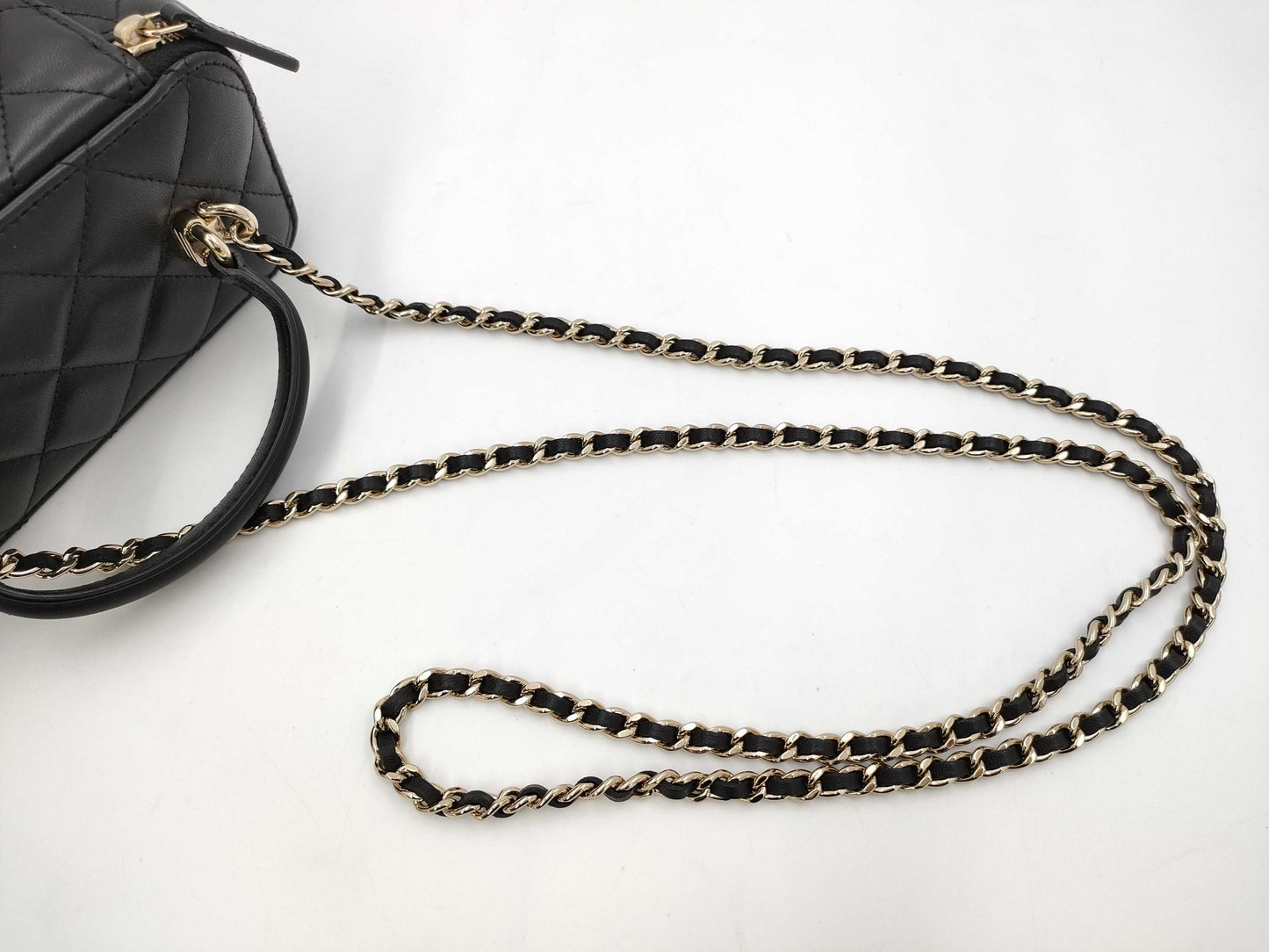 CHANEL 2-Way Chain Vanity Bag with Top Handle, Mirrored Matelasse Lambskin, Black with GD Hardware, AP2199 AHKG4A71 Shoulder Bag