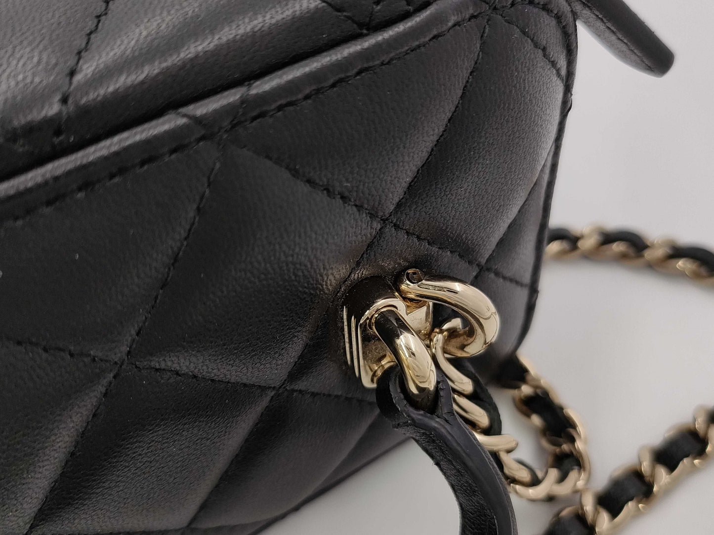 CHANEL 2-Way Chain Vanity Bag with Top Handle, Mirrored Matelasse Lambskin, Black with GD Hardware, AP2199 AHKG4A71 Shoulder Bag