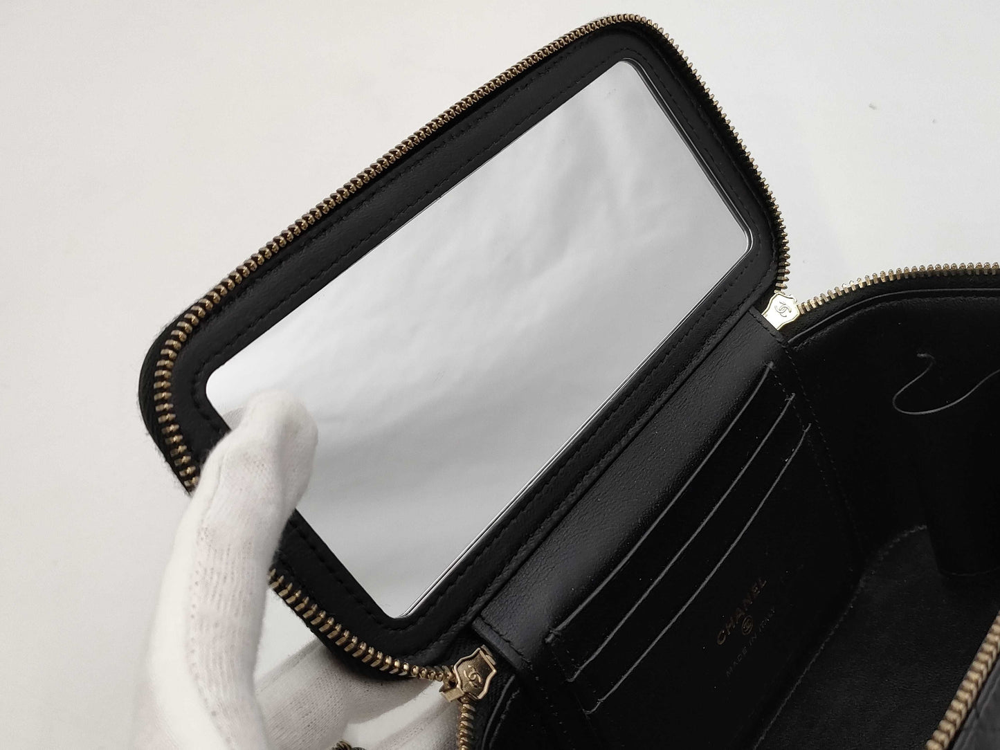 CHANEL 2-Way Chain Vanity Bag with Top Handle, Mirrored Matelasse Lambskin, Black with GD Hardware, AP2199 AHKG4A71 Shoulder Bag