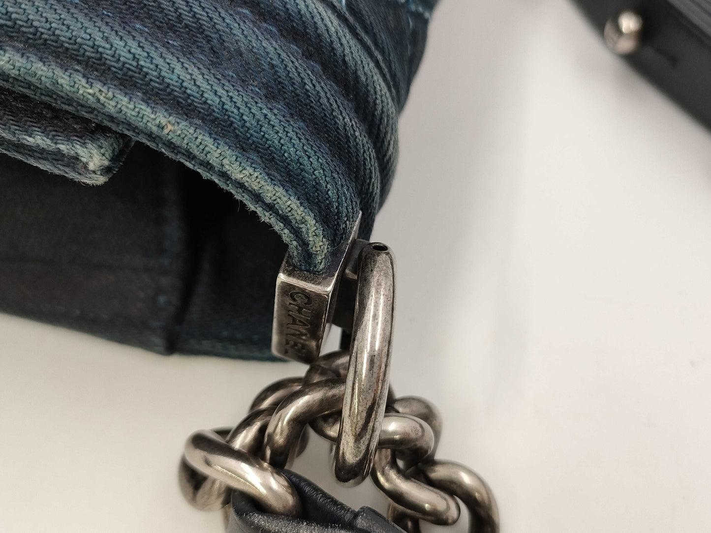 CHANEL Boy Chanel 25 Matelasse Denim Blue with Silver Hardware A67086 Shoulder Bag