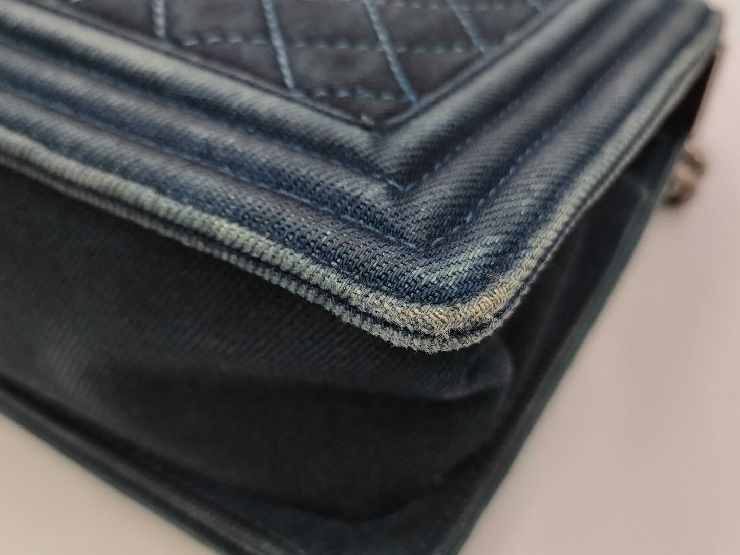 CHANEL Boy Chanel 25 Matelasse Denim Blue with Silver Hardware A67086 Shoulder Bag