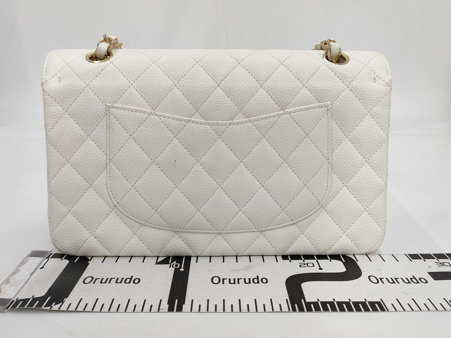 CHANEL Caviar Skin Double Flap Matelasse Chain Shoulder Bag White 9 Series Shoulder Bag