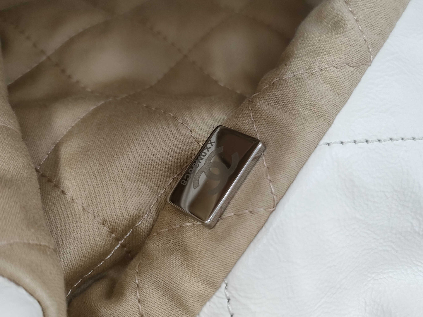 CHANEL Calfskin WHITE SILVER Chanel 22 Line IC Shoulder Bag