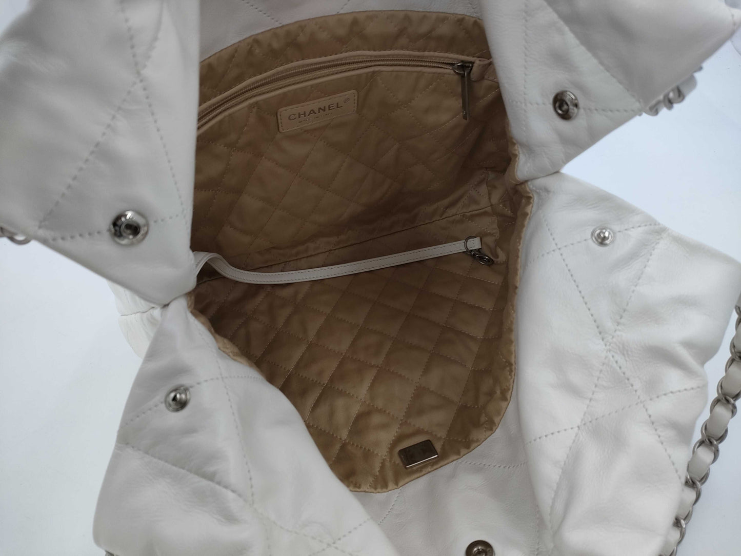 CHANEL Calfskin WHITE SILVER Chanel 22 Line IC Shoulder Bag