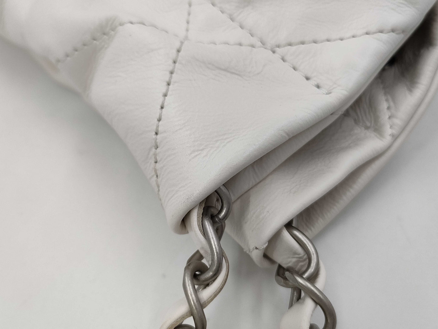 CHANEL Calfskin WHITE SILVER Chanel 22 Line IC Shoulder Bag