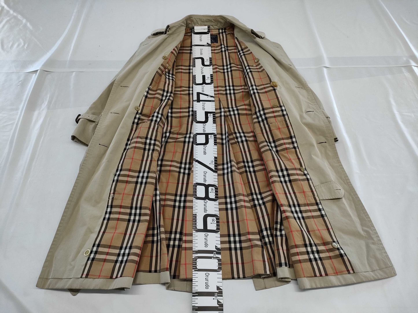 BURBERRY Belted Nova Check Khaki Trench Coat, Size 48