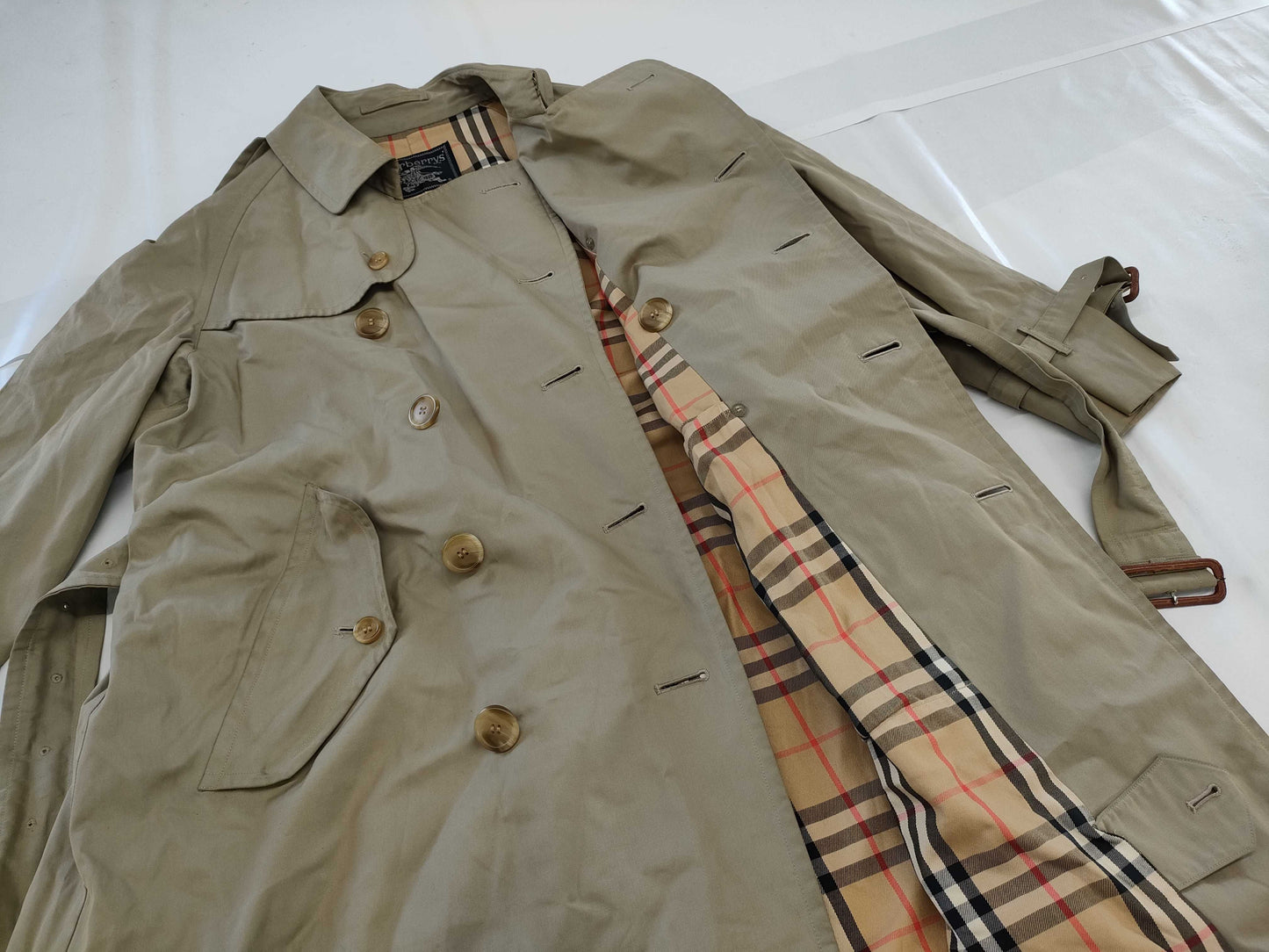 BURBERRY Belted Nova Check Khaki Trench Coat C-TK83 170 Coat