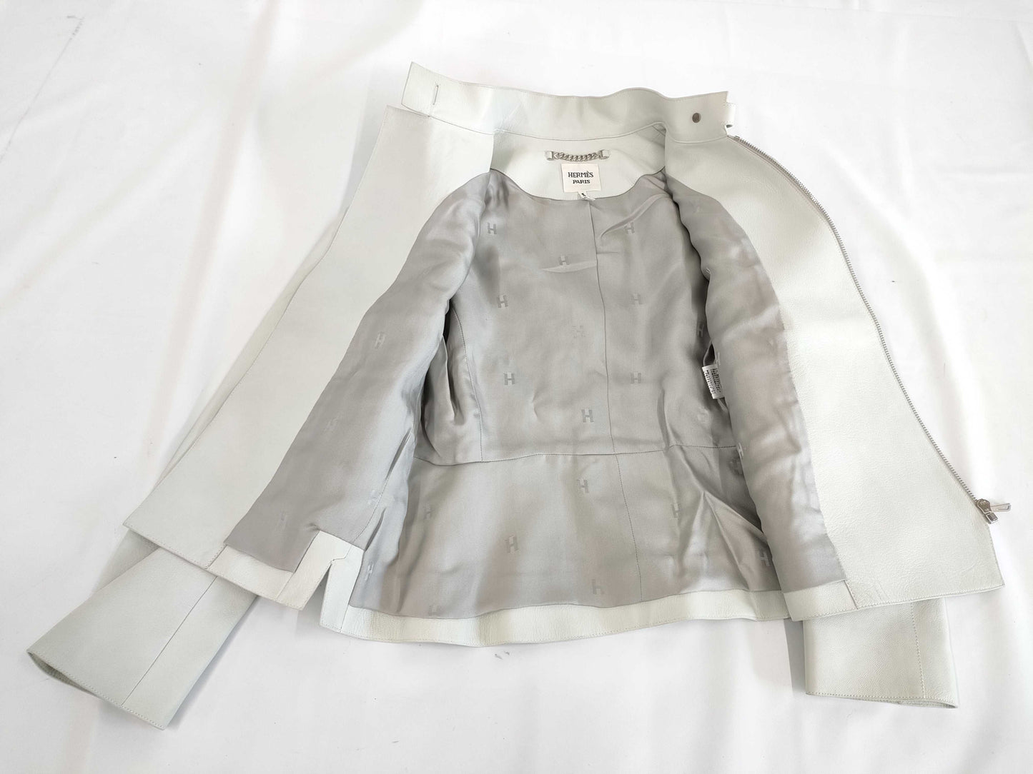 HERMES Women's Biker Jacket, Size 34, Ice Blue Goatskin