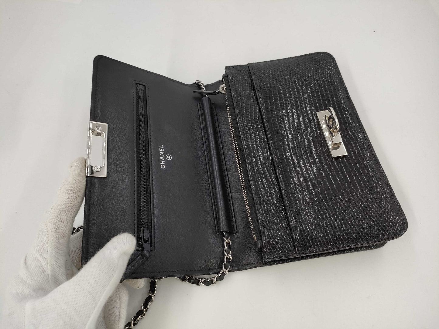 CHANEL Lizard Chain Wallet Shoulder Bag