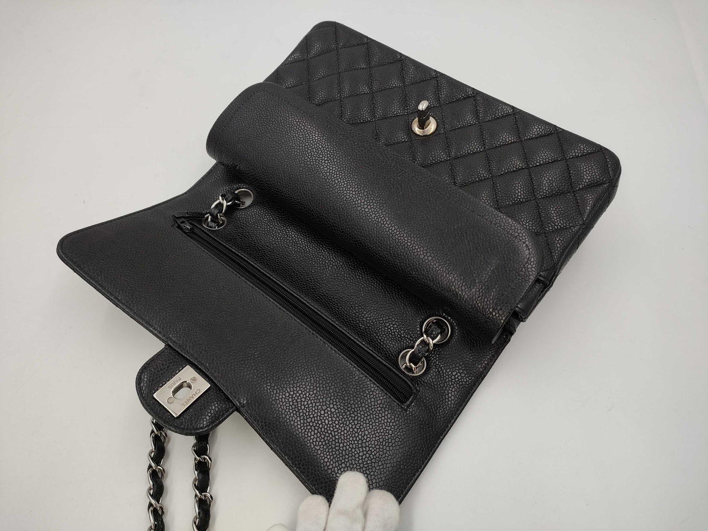 CHANEL Caviar Mato Double Flap Shoulder Bag