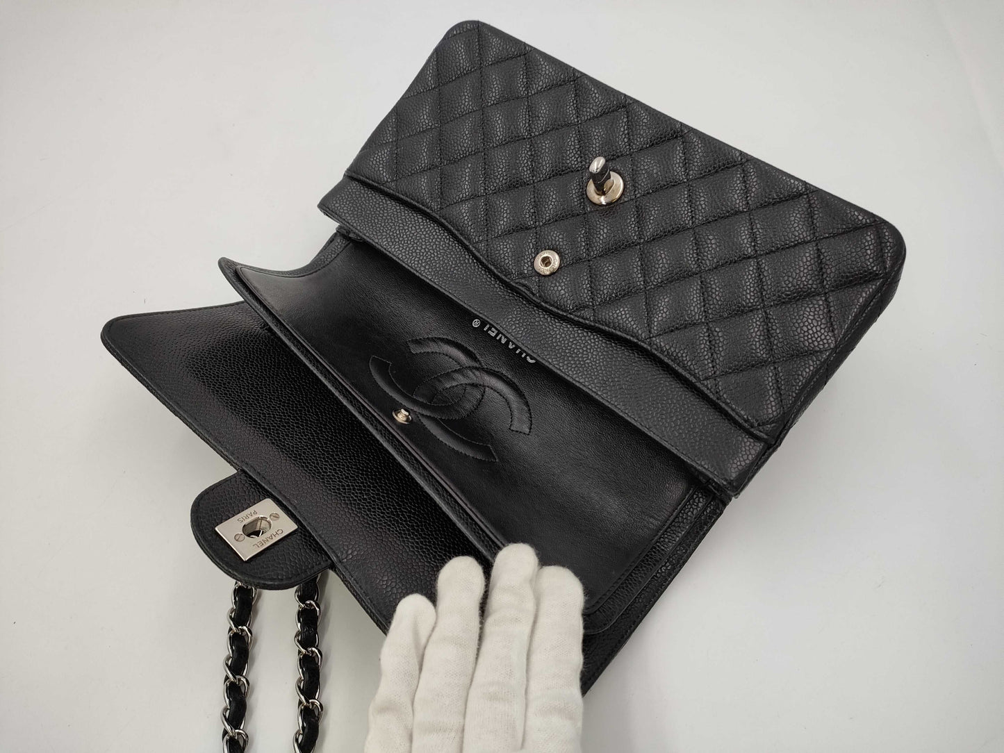 CHANEL Caviar Mato Double Flap Shoulder Bag
