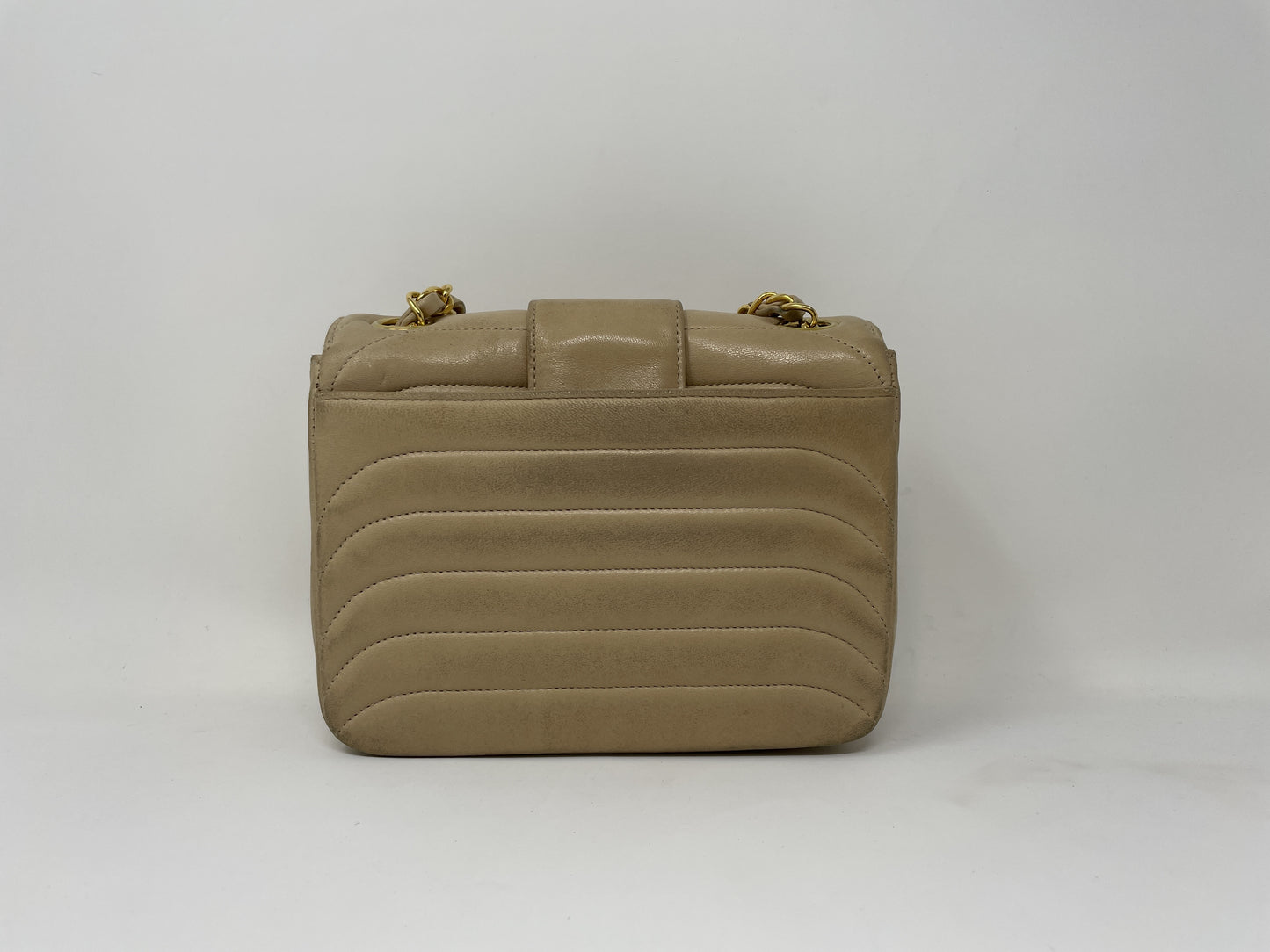 CHANEL CHANEL Shoulder Bag Lambskin Wave Stitch Beige Shoulder Bag