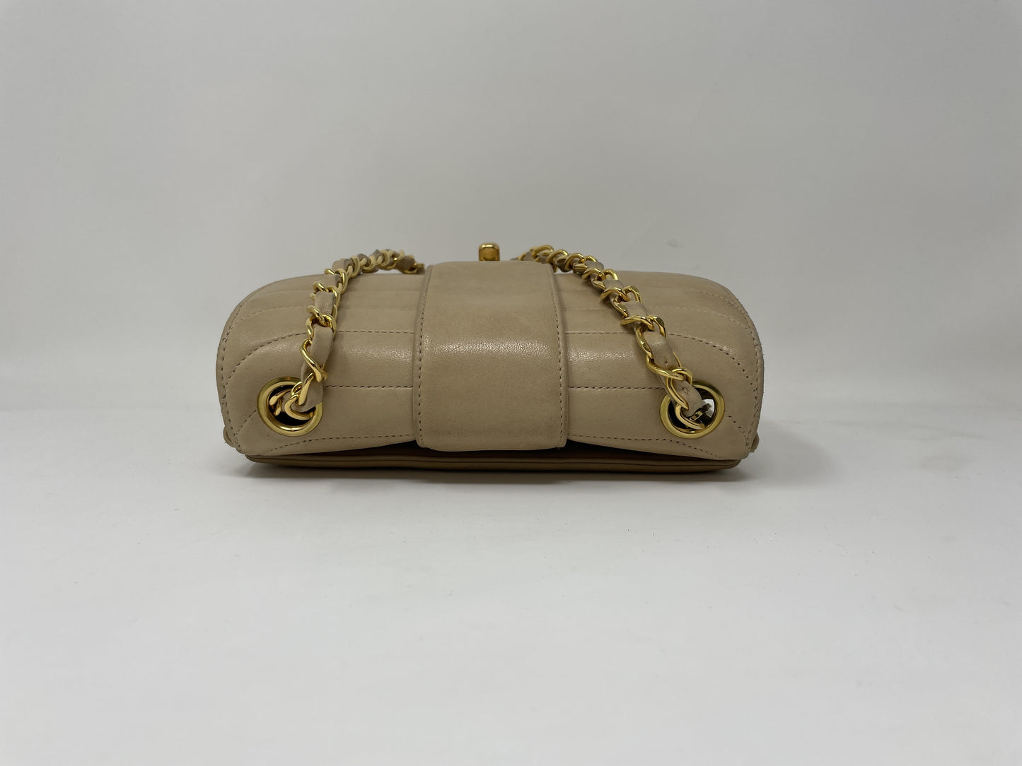 CHANEL CHANEL Shoulder Bag Lambskin Wave Stitch Beige Shoulder Bag