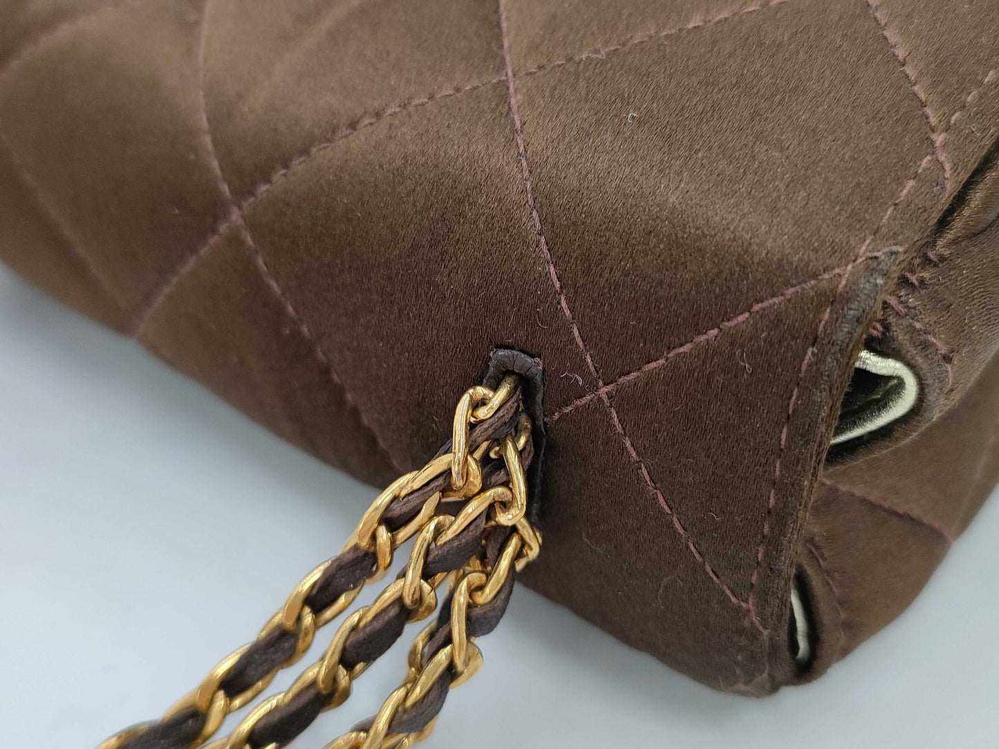 CHANEL Satin Brown Shoulder Bag