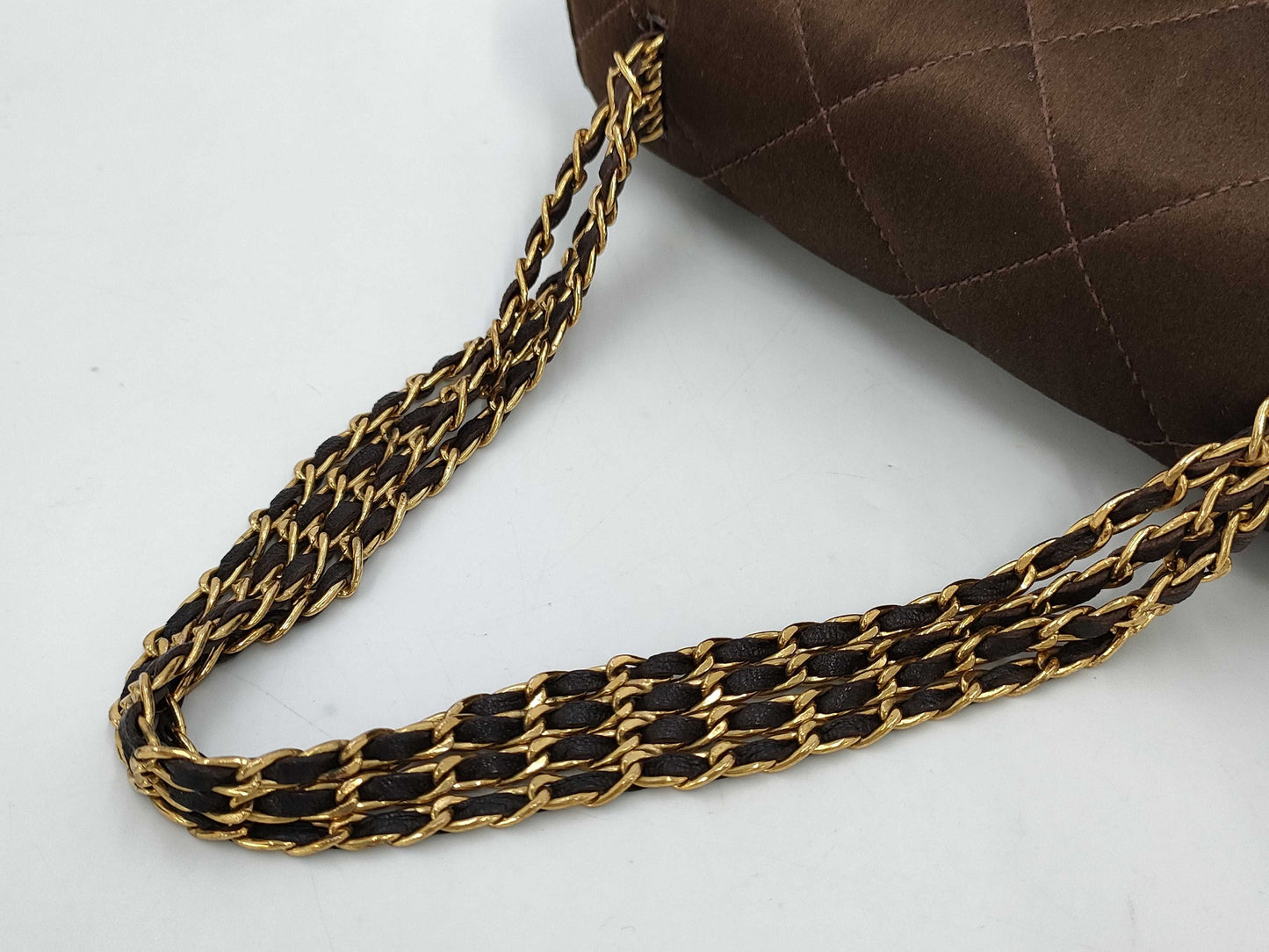 CHANEL Satin Brown Shoulder Bag