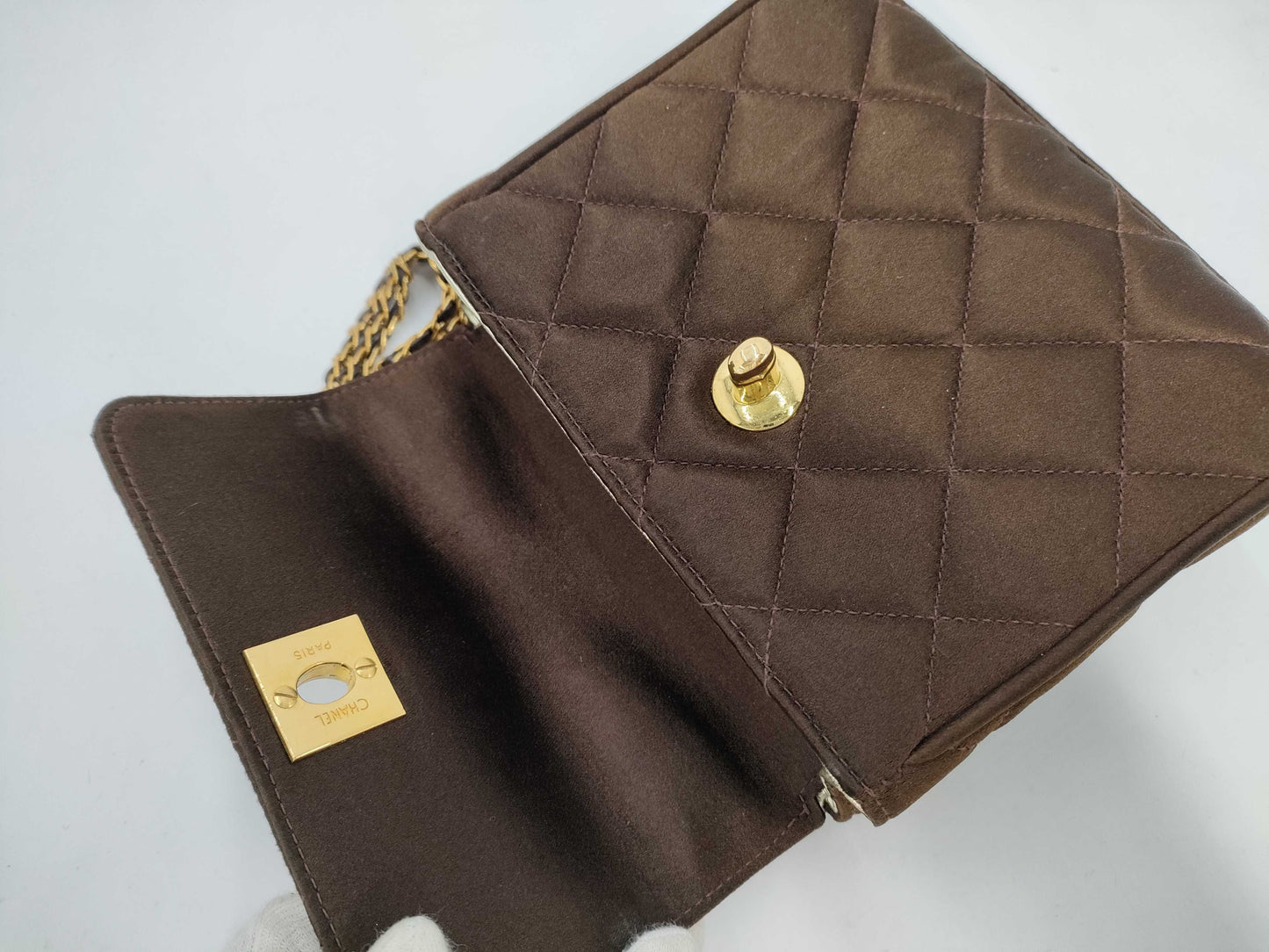 CHANEL Satin Brown Shoulder Bag