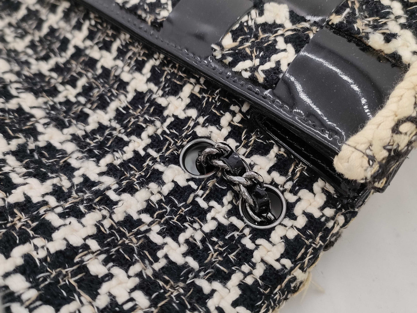 CHANEL Tweed Patent Shoulder Bag