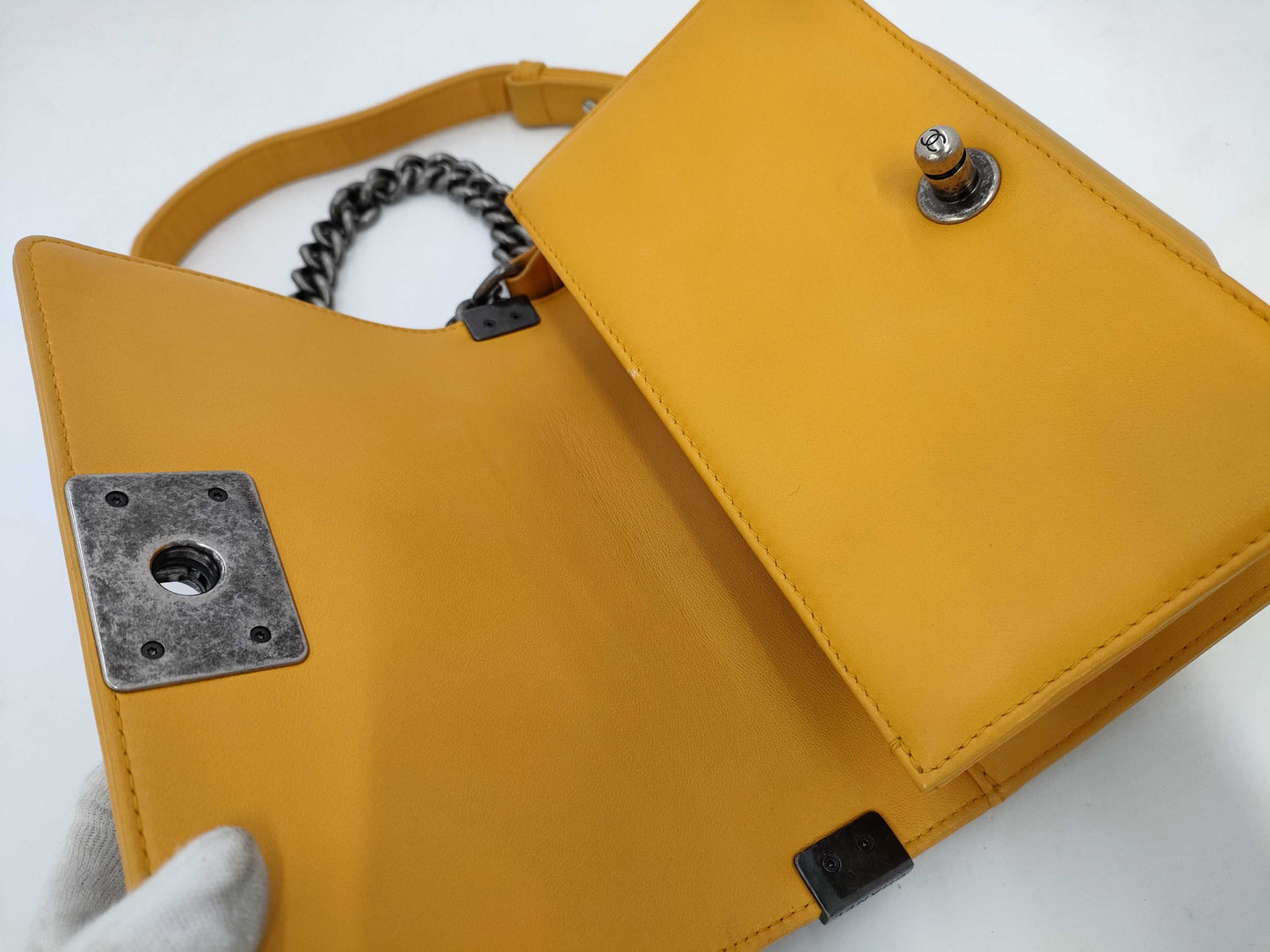 CHANEL Boy Chanel Matelasse Lambskin Chain Shoulder Bag Yellow
