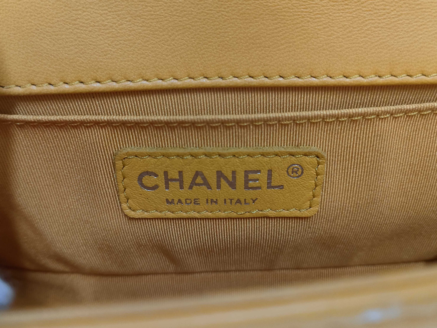 CHANEL Boy Chanel Matelasse Lambskin Chain Shoulder Bag Yellow