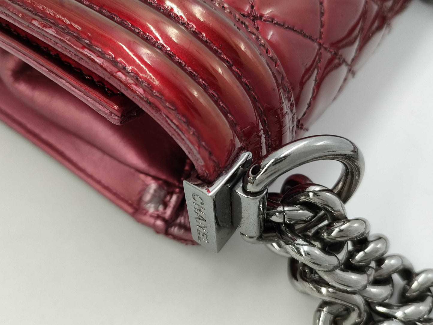 CHANEL Boy Chanel Patent Matelasse Chain Shoulder Bag