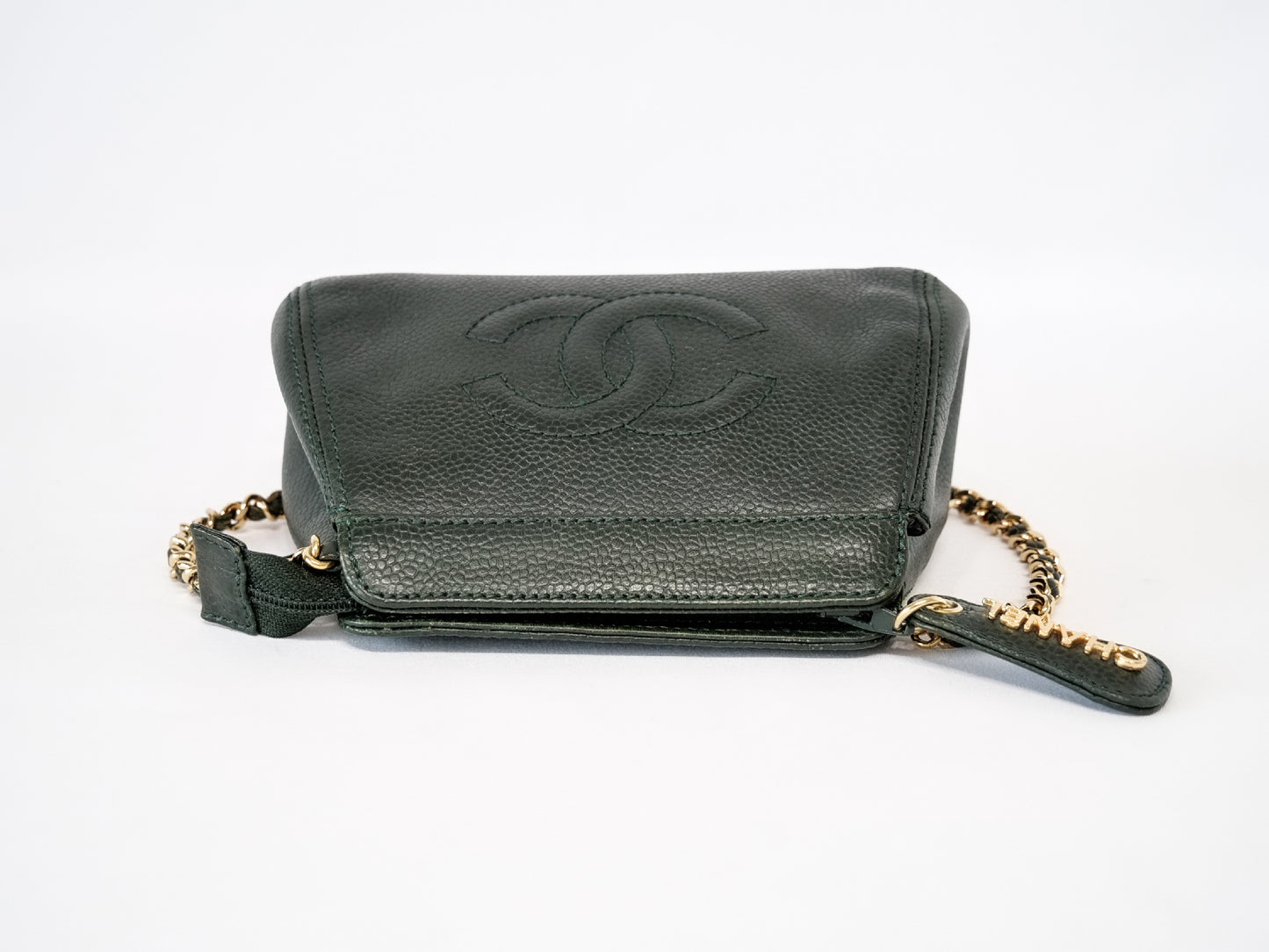 CHANEL Caviar Skin Coco Mark Shoulder Bag with Gold Hardware