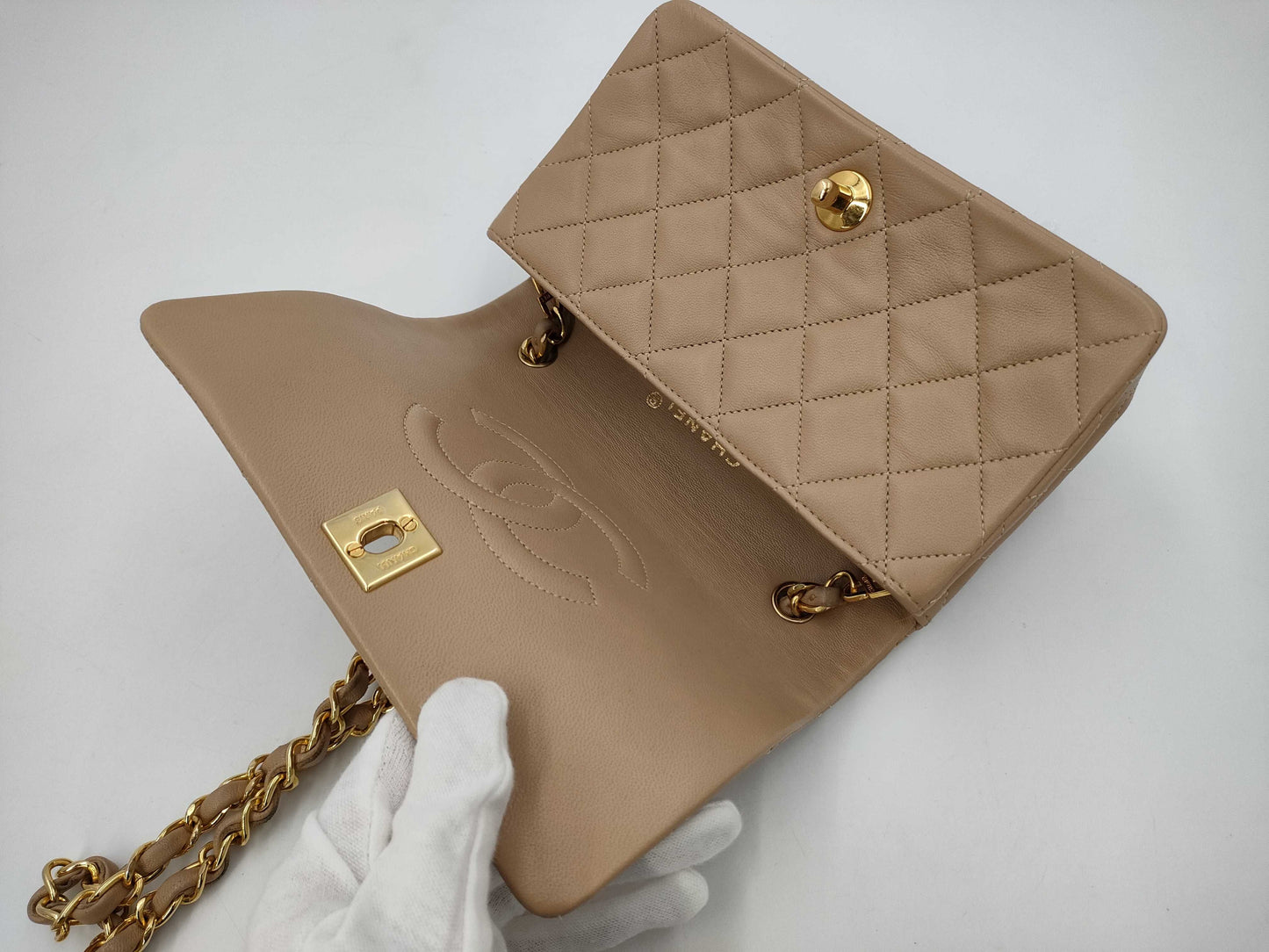 CHANEL Mini Matelasse Full Flap Beige Shoulder Bag 1886145