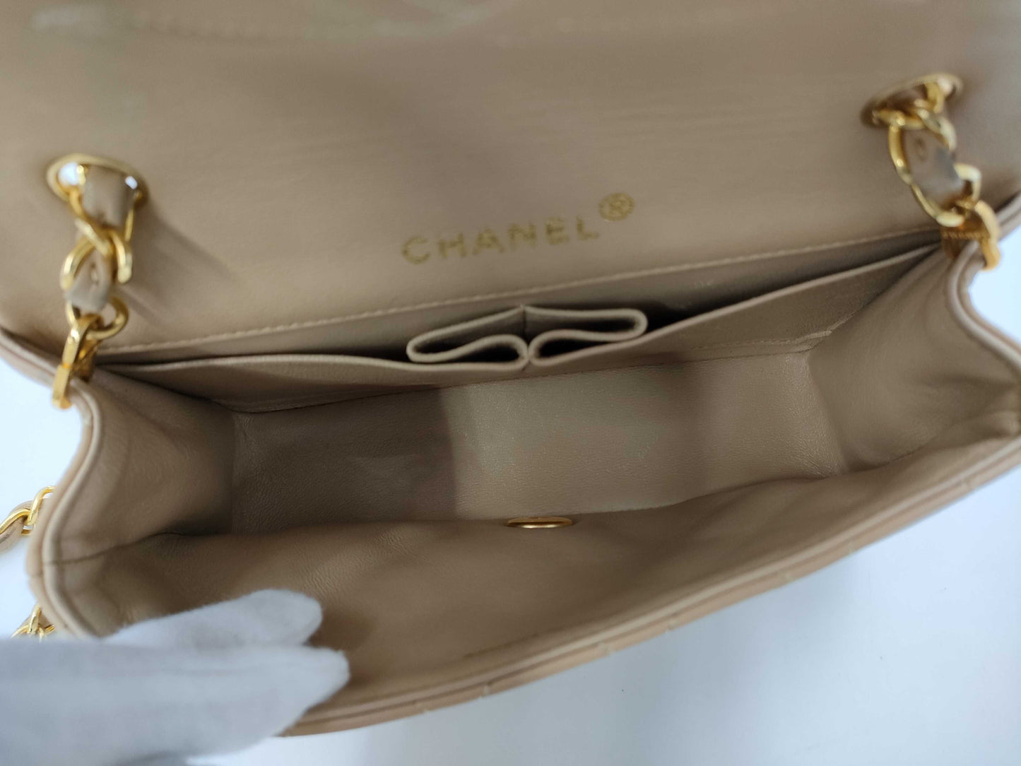 CHANEL Mini Matelasse Full Flap Beige Shoulder Bag 1886145