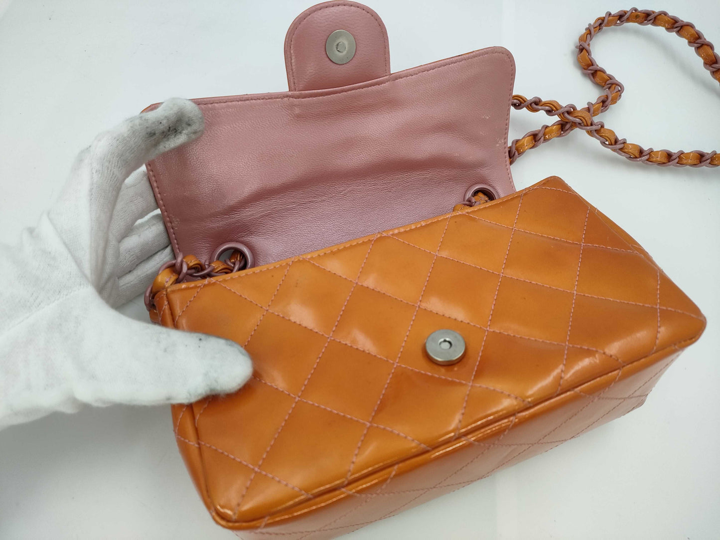 CHANEL Coco Mark Matelasse Enamel Shoulder Bag with Chain, Sticker, Warranty Card, Dust Bag