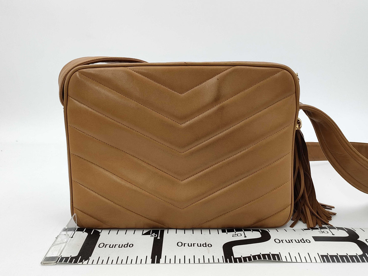 CHANEL V-stitch lambskin fringe shoulder bag