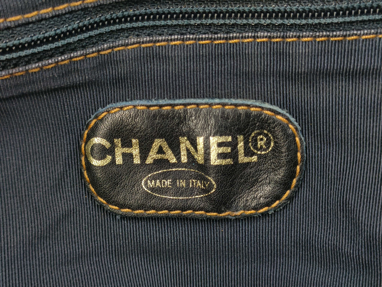 CHANEL CHANEL denim chain shoulder tote bag with card and sticker
