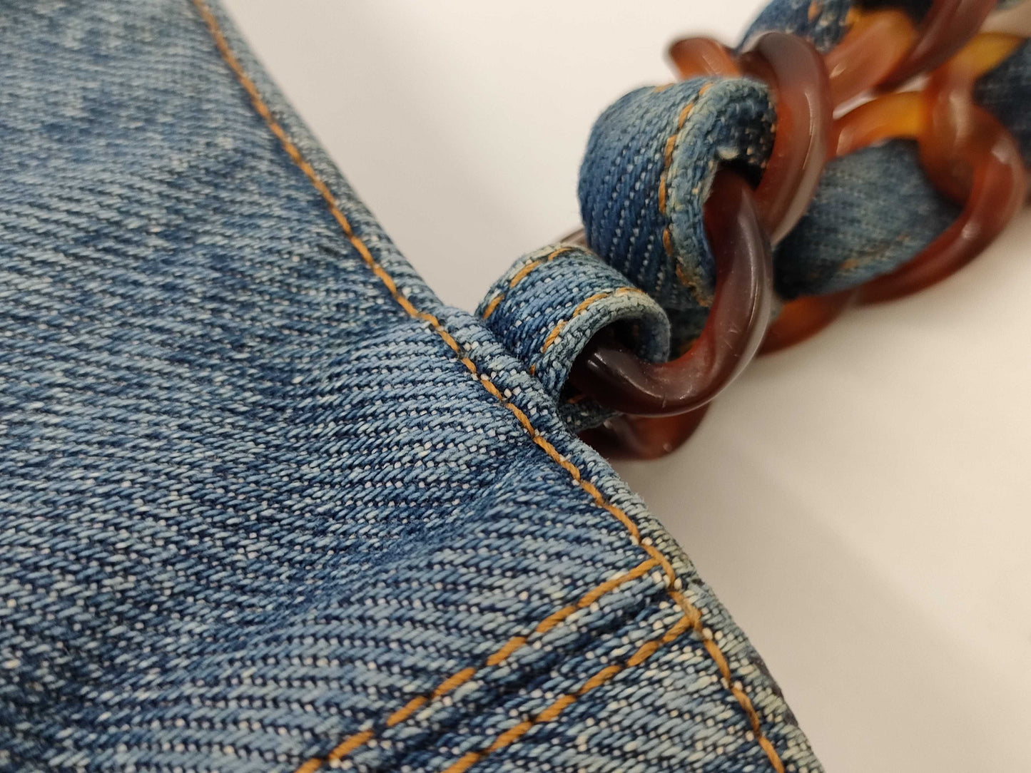 CHANEL CHANEL denim chain shoulder tote bag with card and sticker