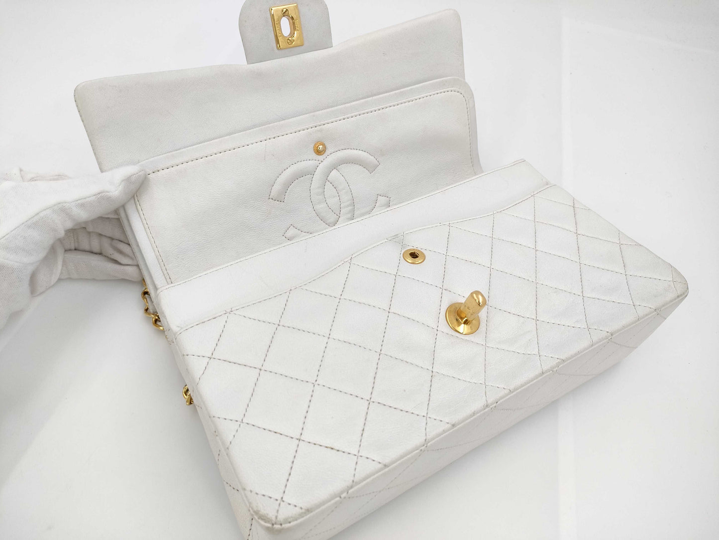 CHANEL Matelasse 25 W Double Flap Chain Shoulder Bag 2081816 with Seal and Card